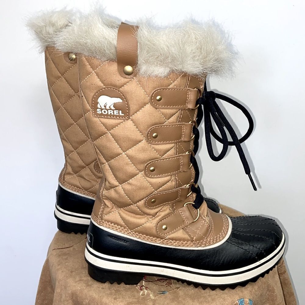 Sorel Boots Insulated Tan Shade Faux Fur Trim NWOB U.S. 6 - Picture 4 of 9